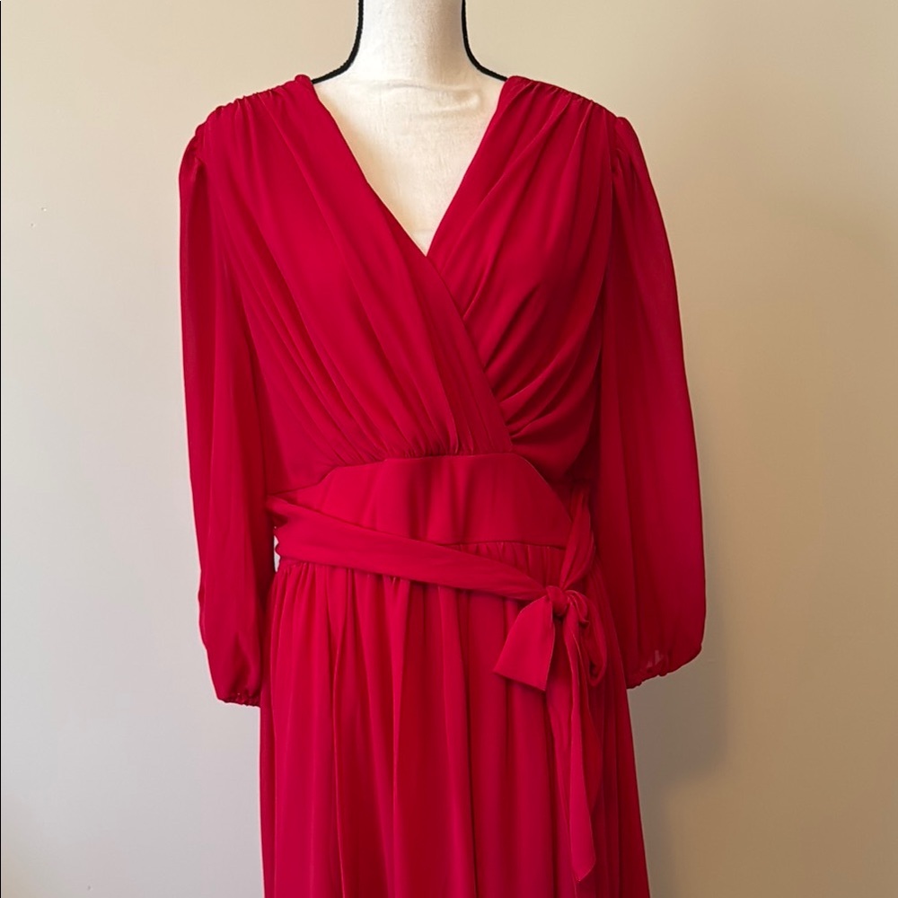 Lane Bryant Red Midi Sundress with Bishop Sleeves